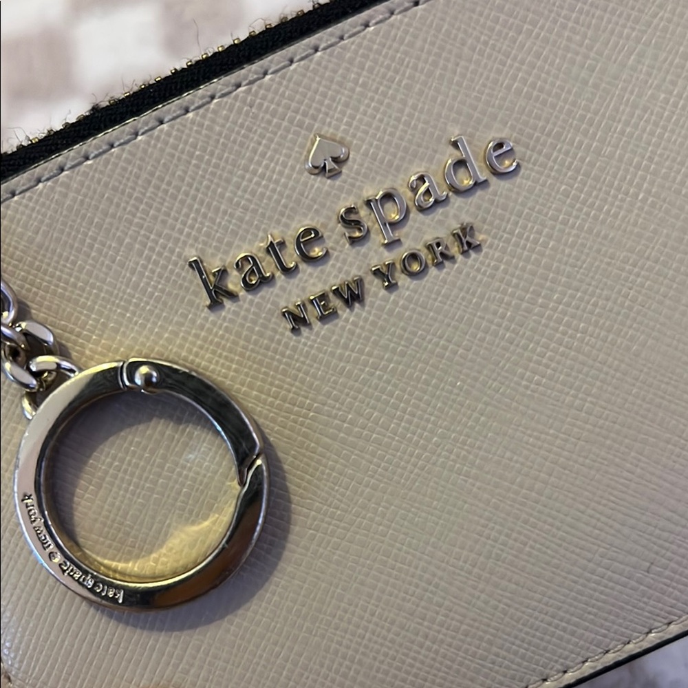 Kate Spade Cream Mauve Card Holder Keychain Wallet